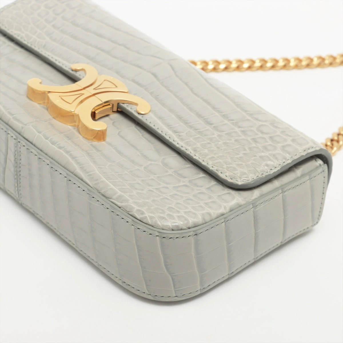 ［新品・未開封］AGOS CENDRILLON（サンドリオン）ハリツヤ引きあげ セリーヌ トリオンフ クロコ チェーンショルダーバッグ グレー