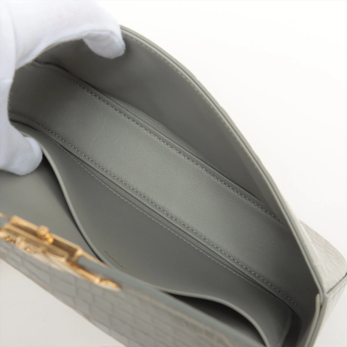 セリーヌ トリオンフ クロコ チェーンショルダーバッグ グレー