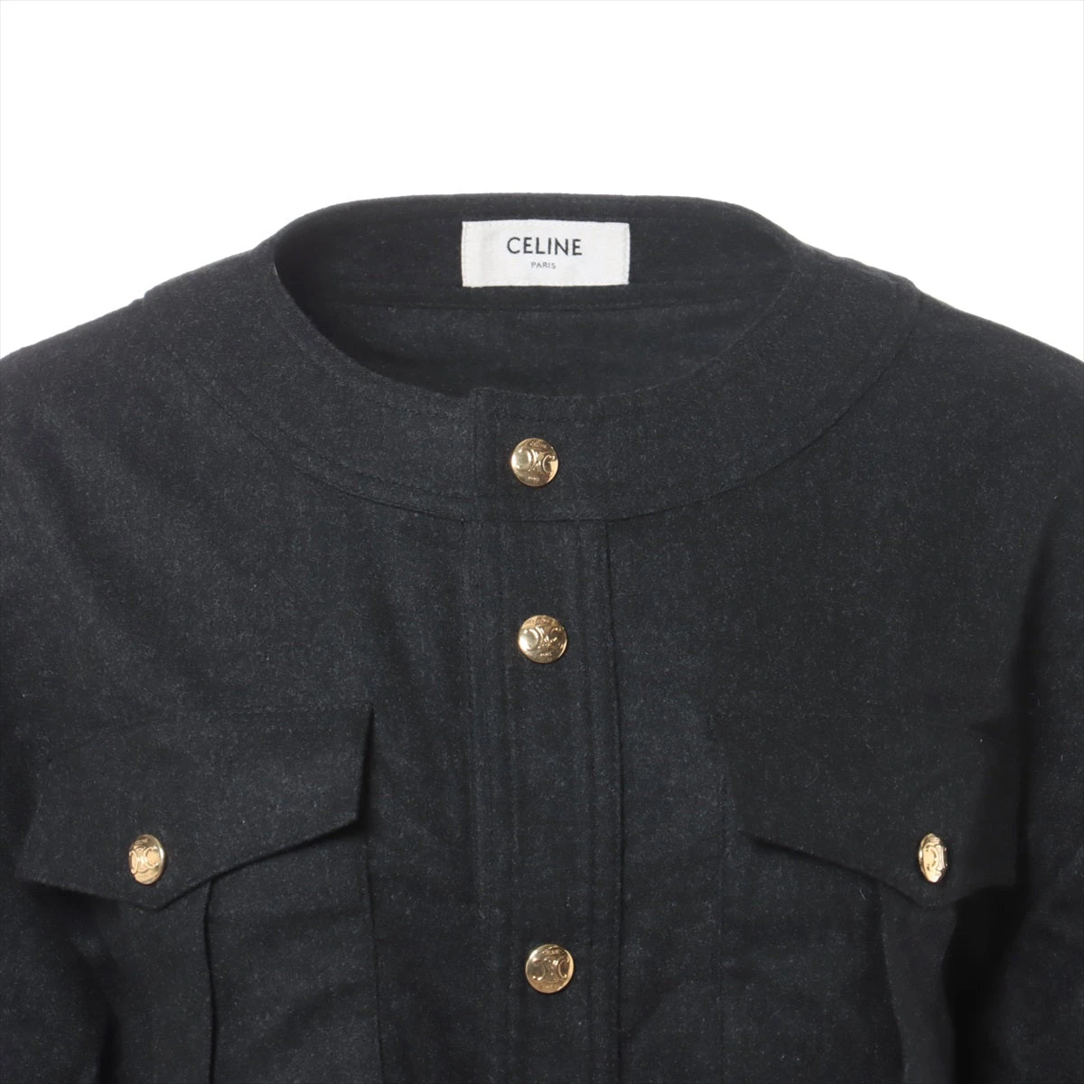 セリーヌ トリオンフ カシミヤ ノーカラージャケット 34 レディース