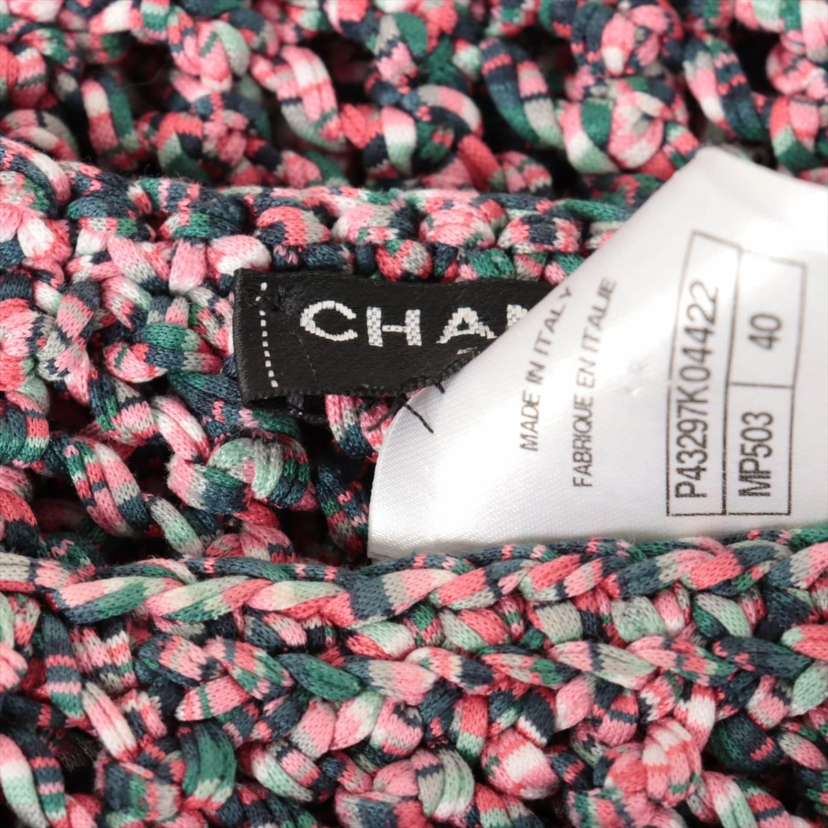 CHANEL シャネル COCOフェイス 総柄 半袖シャツ トップス レディース シルク ピンク 40 00s ヴィンテージ CHANEL ストライプパターンCCマークボタンクロップドシャツ