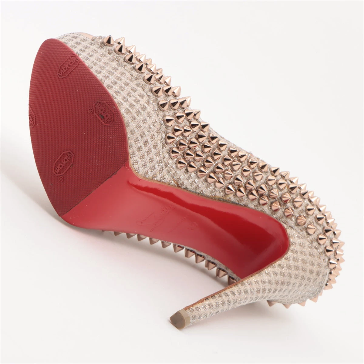 Christian Louboutin フラットパンプス ピンク スタッズ
