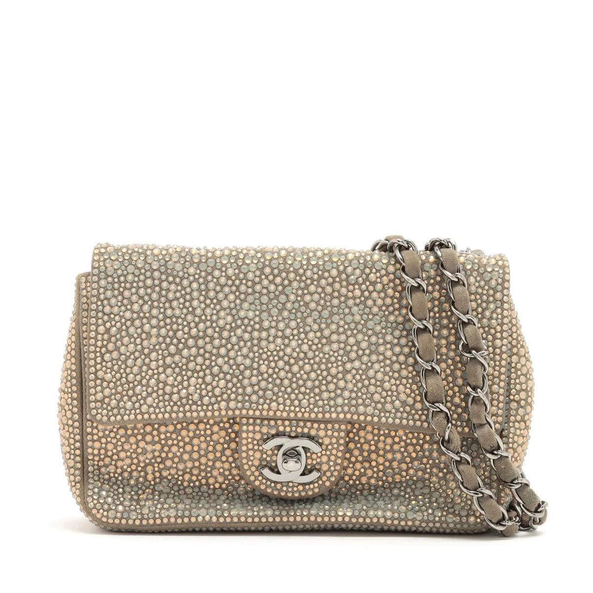 シャネル ココマーク ラインストーン シングルフラップ ダブルチェーン  