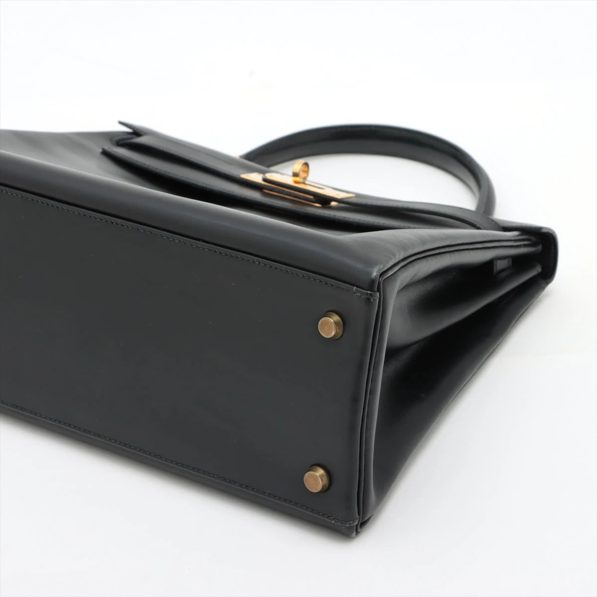 エルメス ケリー28 ボックスカーフ ブラック ゴールド金具 ○D