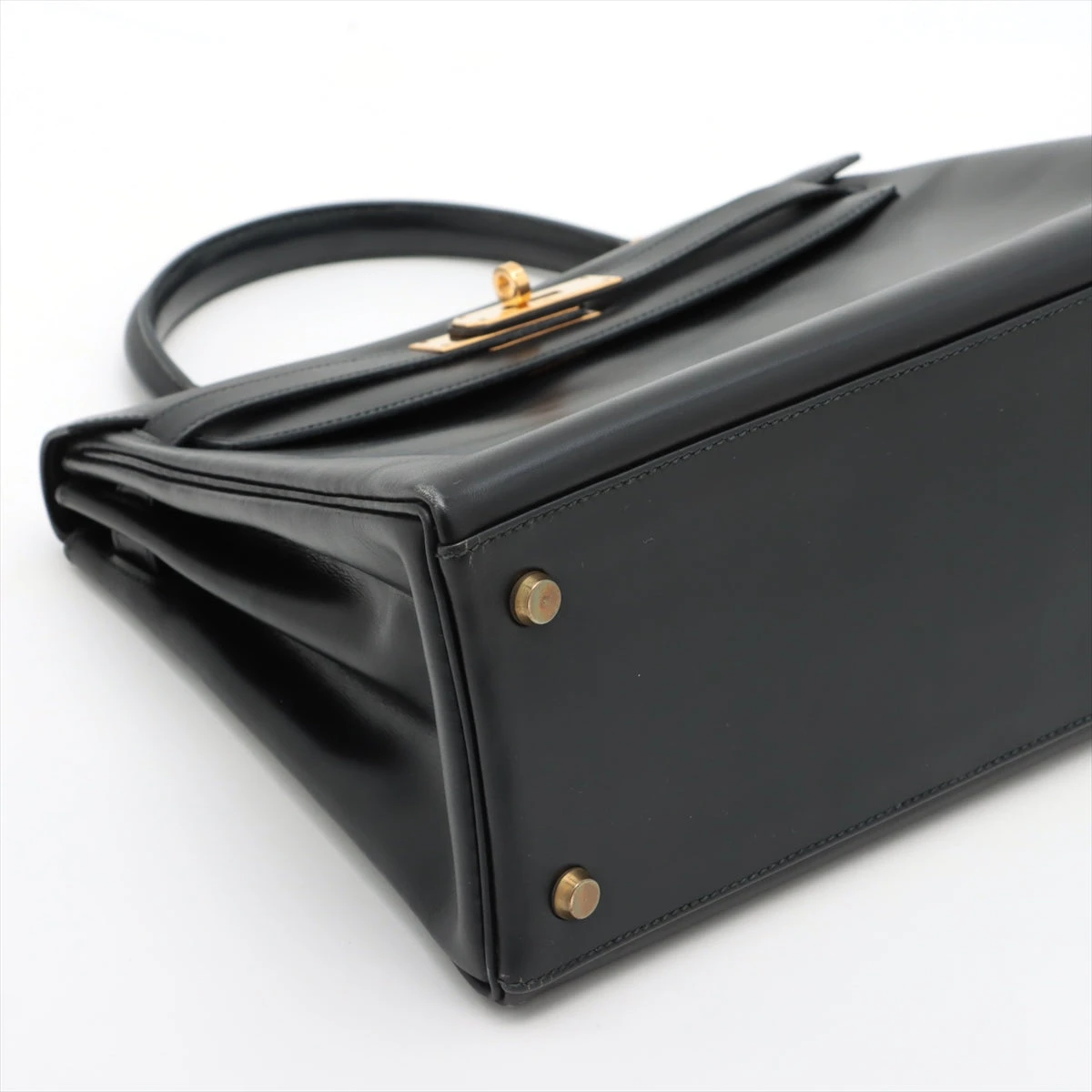 エルメス ケリー28 ボックスカーフ ブラック ゴールド金具 ○D