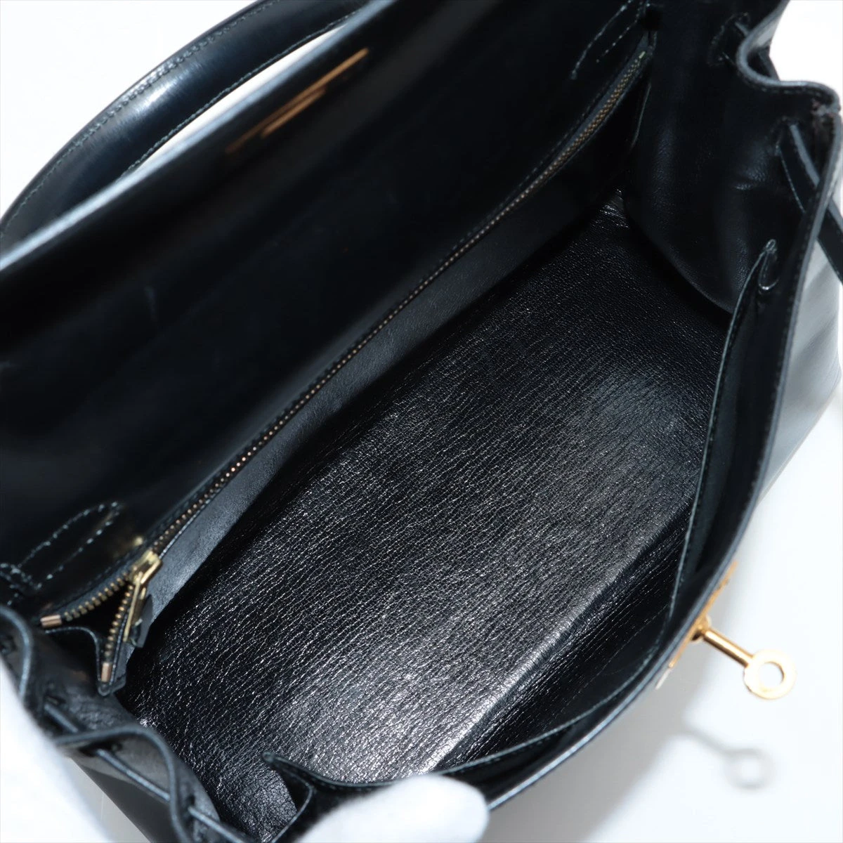 エルメス ケリー28 ボックスカーフ ブラック ゴールド金具 ○D:1974年