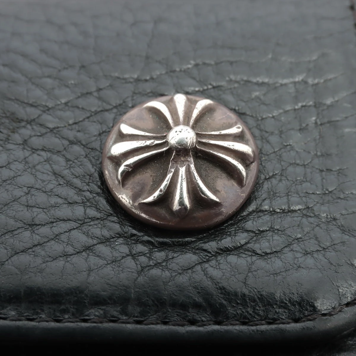 クロムハーツ ウェーブ ウォレット レザー×925 ブラック×シルバー