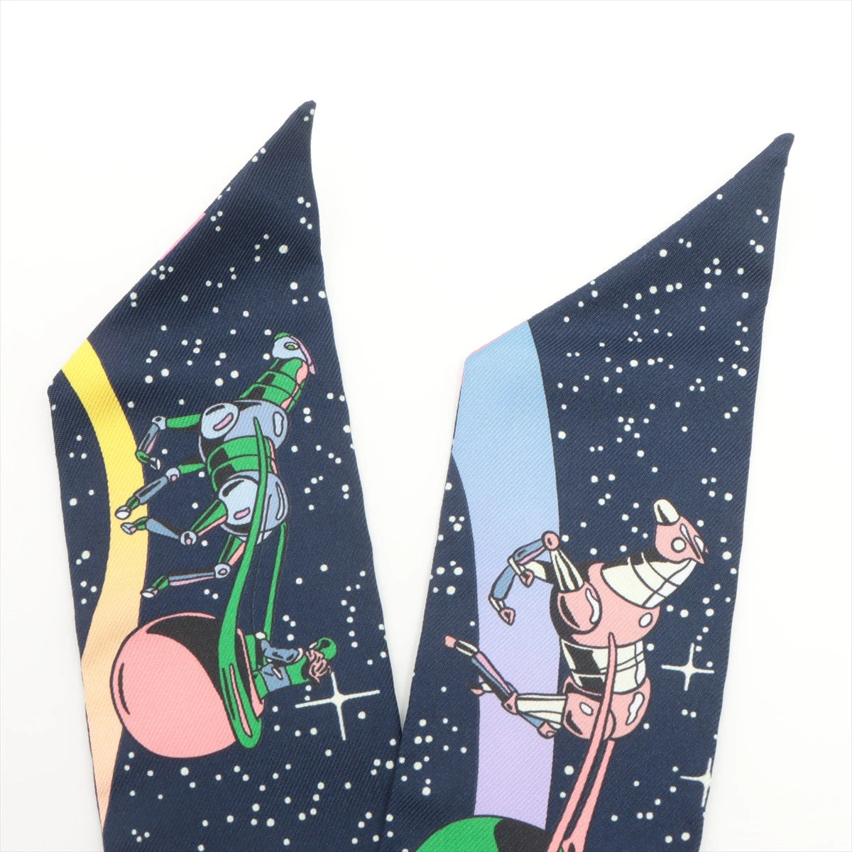 [美品]エルメス ツイリー スペースダービー ネイビー スカーフ シルク 美品]エルメス ツイリー スペースダービー ネイビー スカーフ シルク