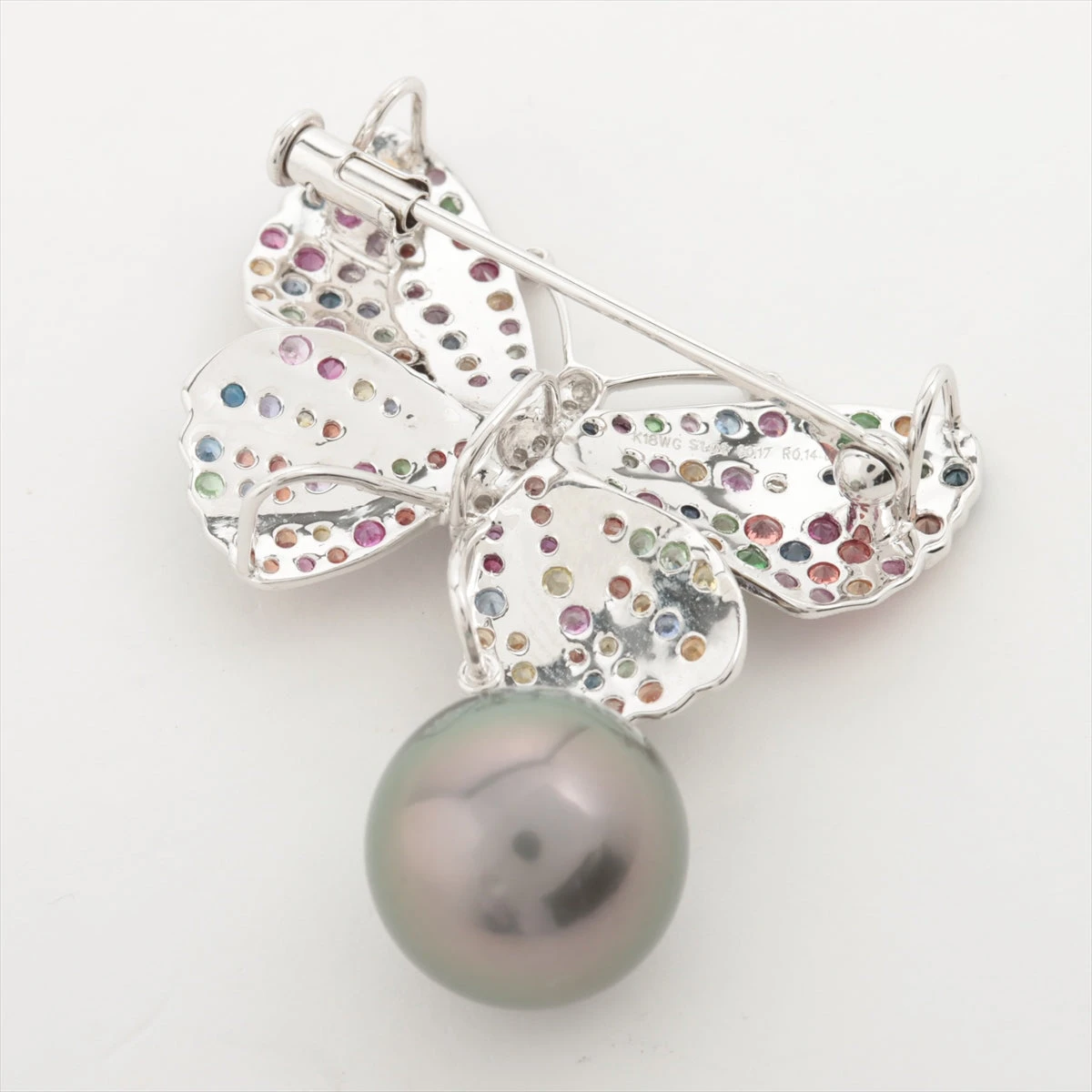 K18WG スターダイオプサイド ルビー ダイヤ シードパール ブローチ トップ K18WG スターダイオプサイド ルビー ダイヤ シードパール