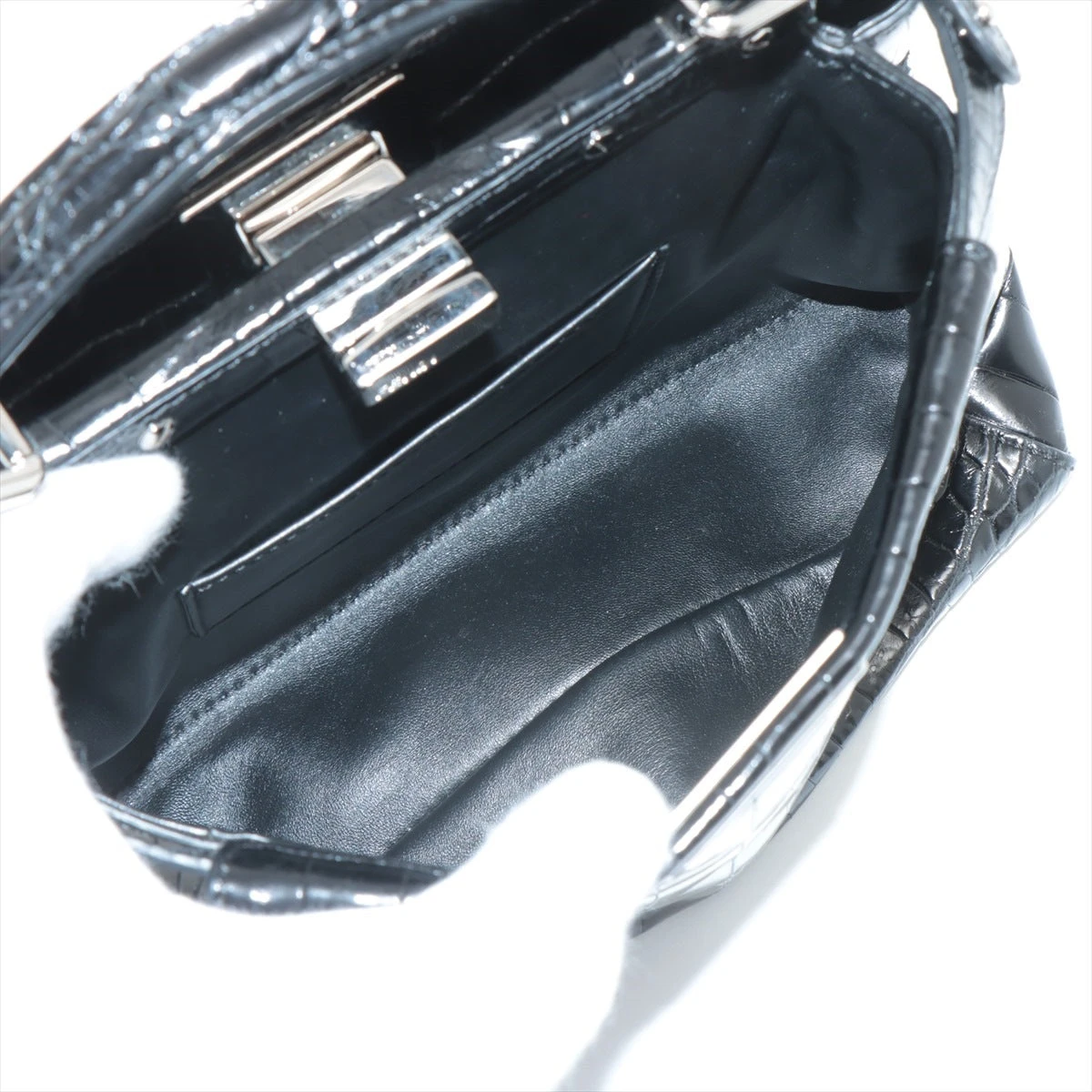 FENDI フェンディ クロコダイル ハンドバッグ ブラック FENDI 美品 フェンディ クロコダイル ブラック ゴールド金具