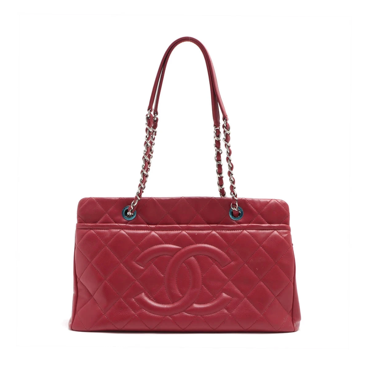 CHANEL マトラッセ/チェーントートバッグ/レザー/RED/ココマーク シャネル マトラッセ キャビアスキン チェーントートバッグ ココ