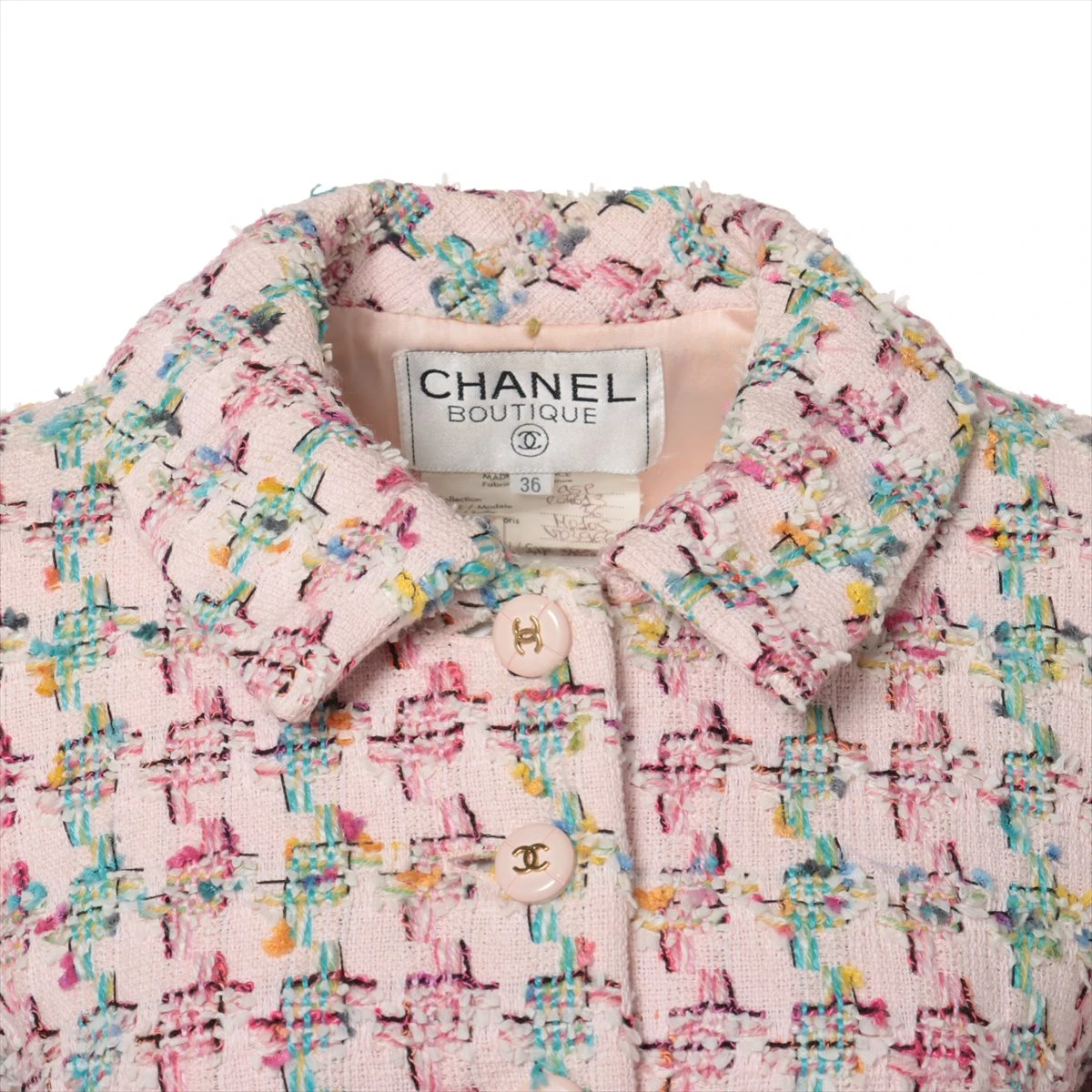 CHANELシャネル 美しい桜色の上品なスーツ美品ココボタンsize36 CHANELシャネル 美しい桜色の上品なスーツ美品ココボタンsize36