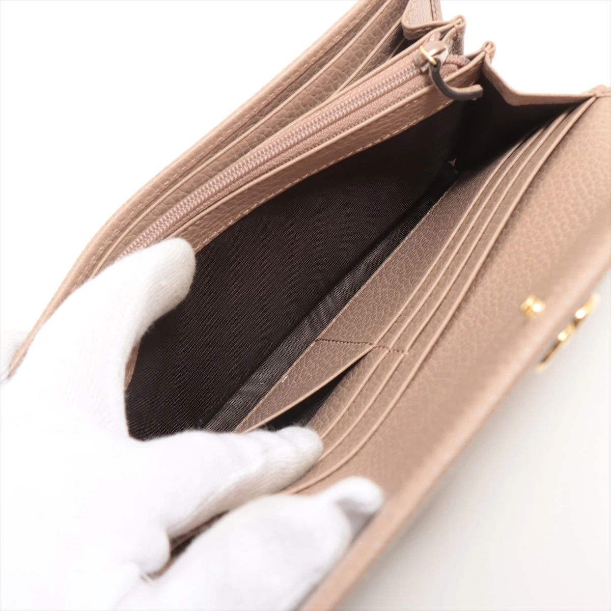 グッチ GGマーモント 456116 レザー 長財布 ベージュ A2316529