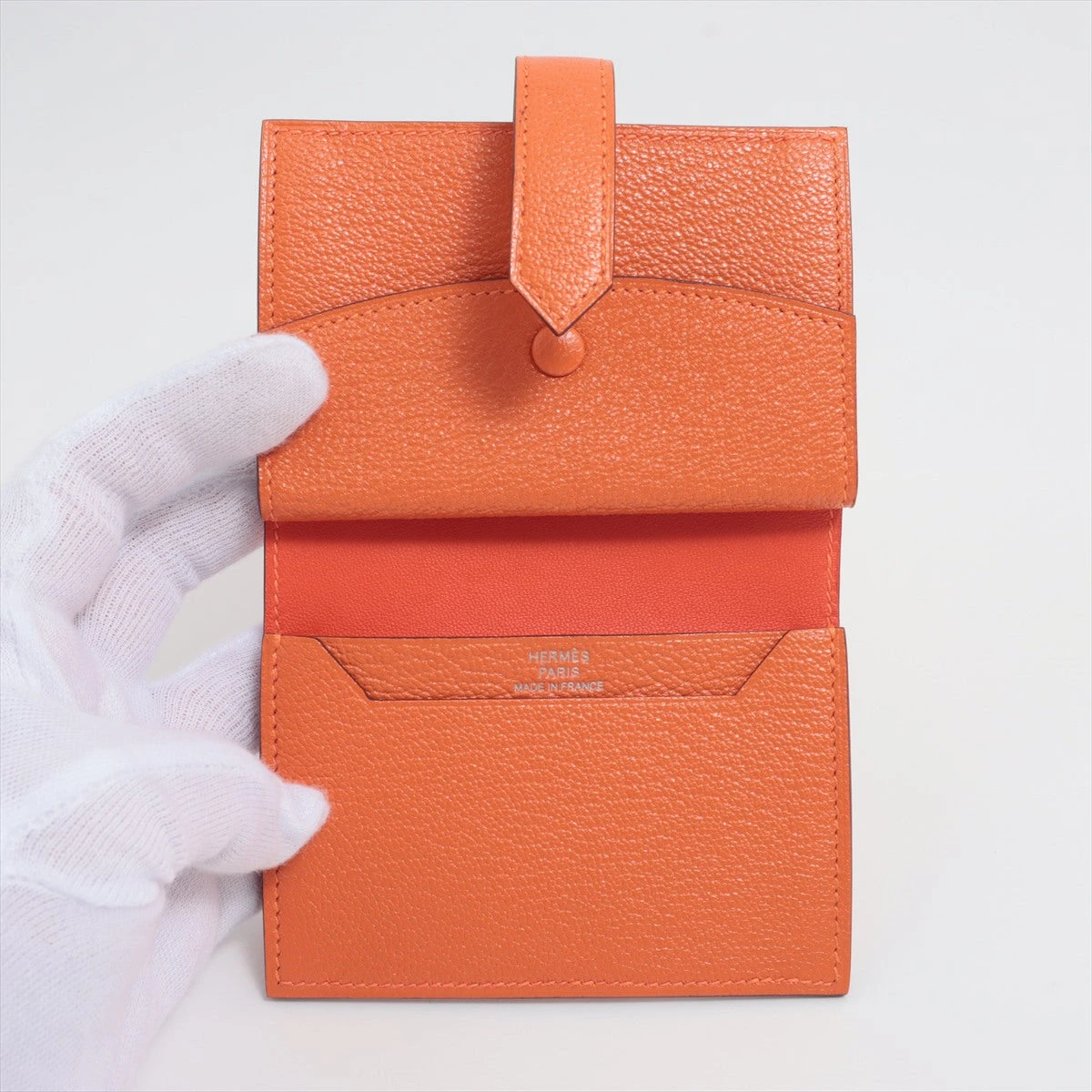 エルメス ベアンミニ シェブルミゾル コインケース オレンジ シルバー