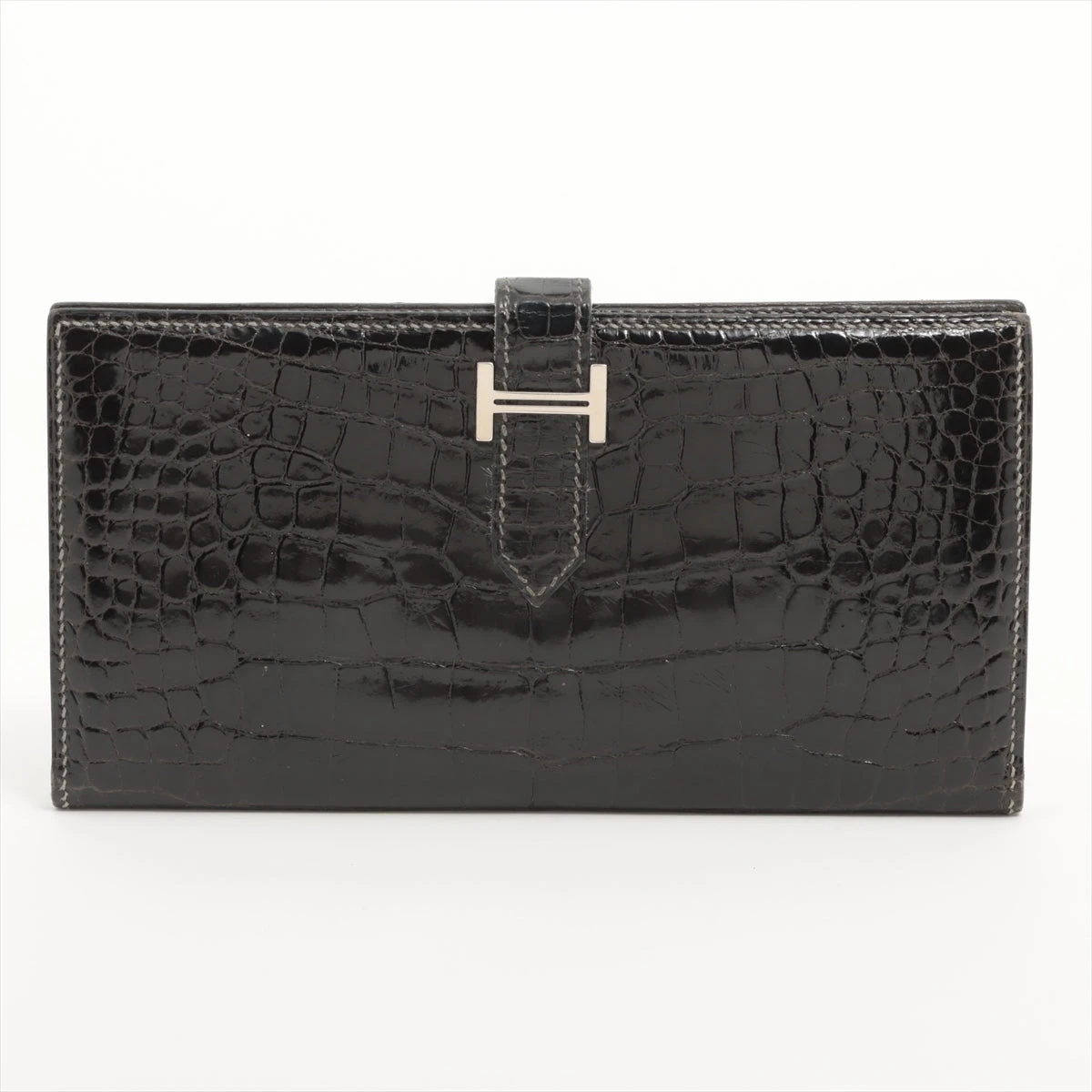 エルメス 長財布  ベアン  ニロティカス エルメス ベアン ニロティカス 財布 ブラック×グレー シルバー金具 □J