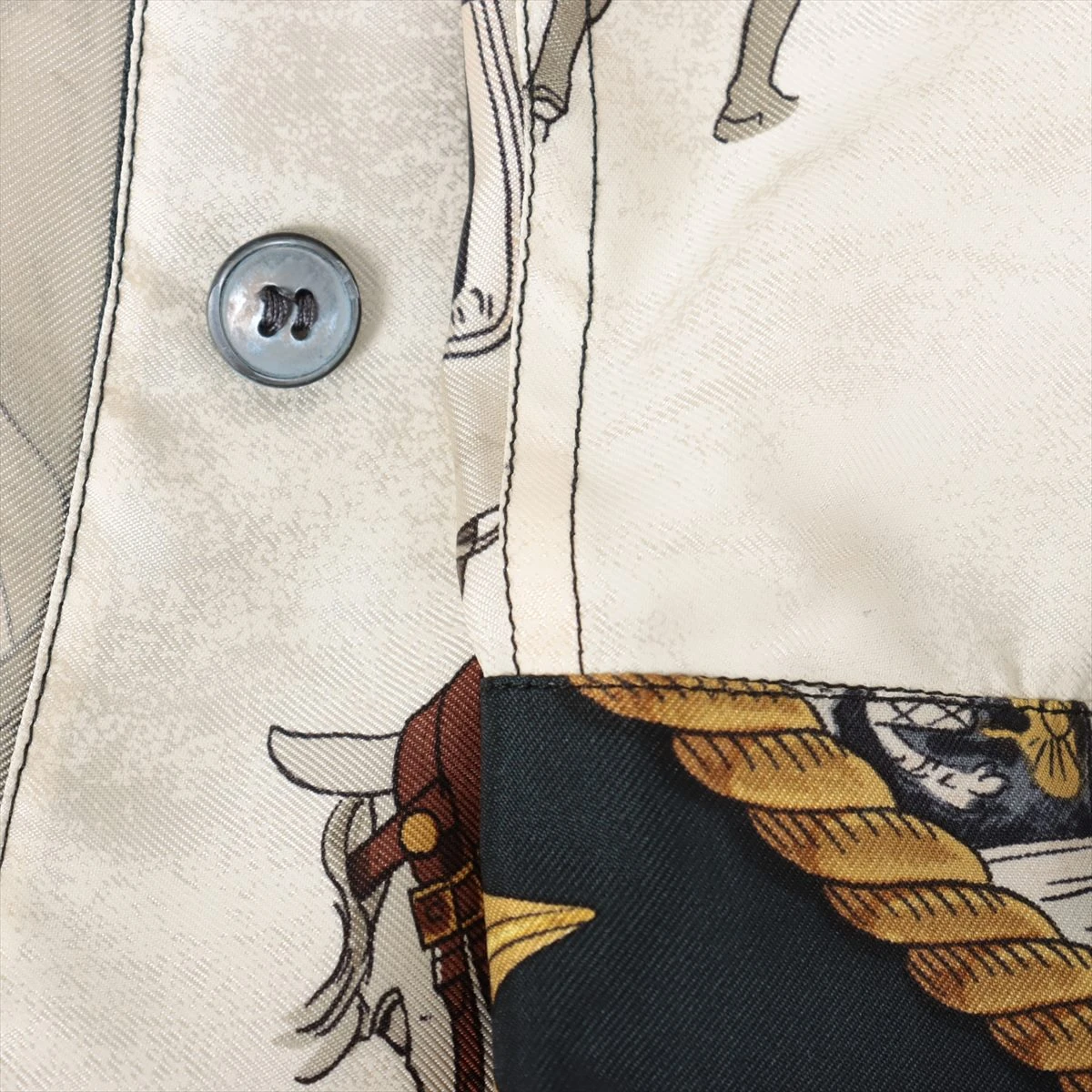 エルメス シルク シャツ 38 イエロー MARINE ET CAVALERIE