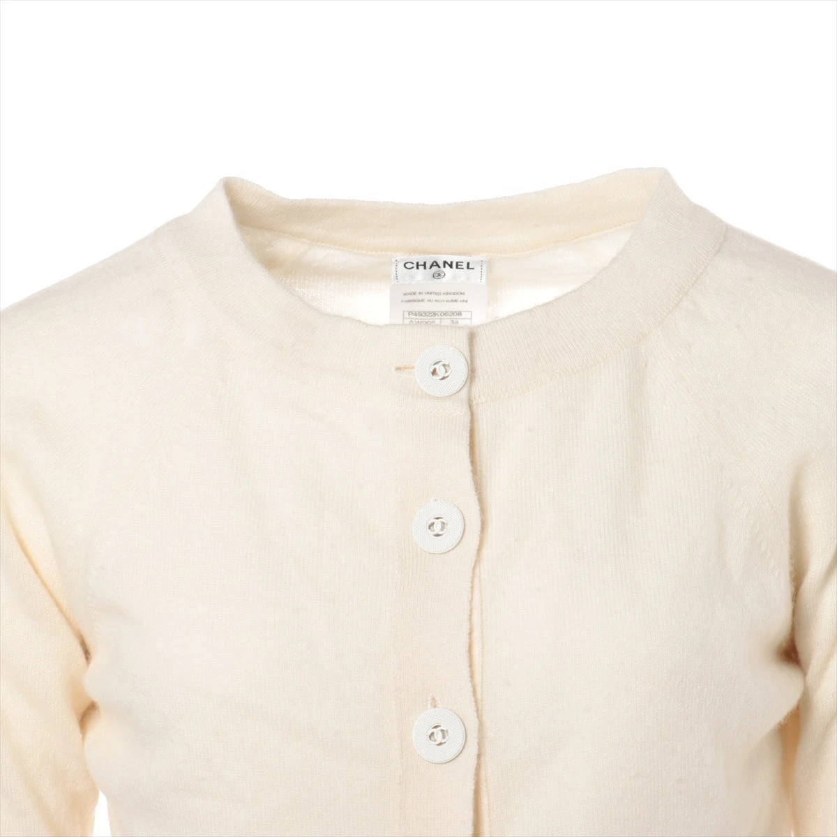 シャネル ココボタン カシミヤ カーディガン 34 レディース アイボリー