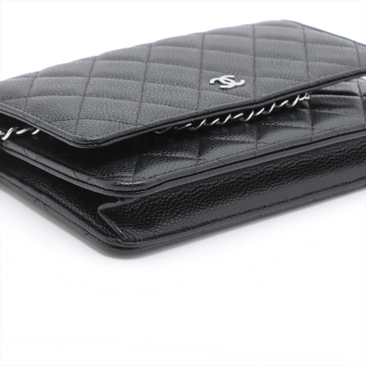 黒 キャビアスキン チェーンウォレット バック シルバー 金具 CHANEL シャネル チェーンウォレット ココマーク キャビアスキン