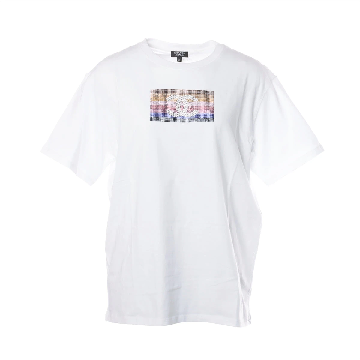 CHANEL シャネル 半袖 Tシャツ ココマーク ラインストーン M ホワイト CHANEL シャネル 半袖 Tシャツ ココマーク ラインストーン M