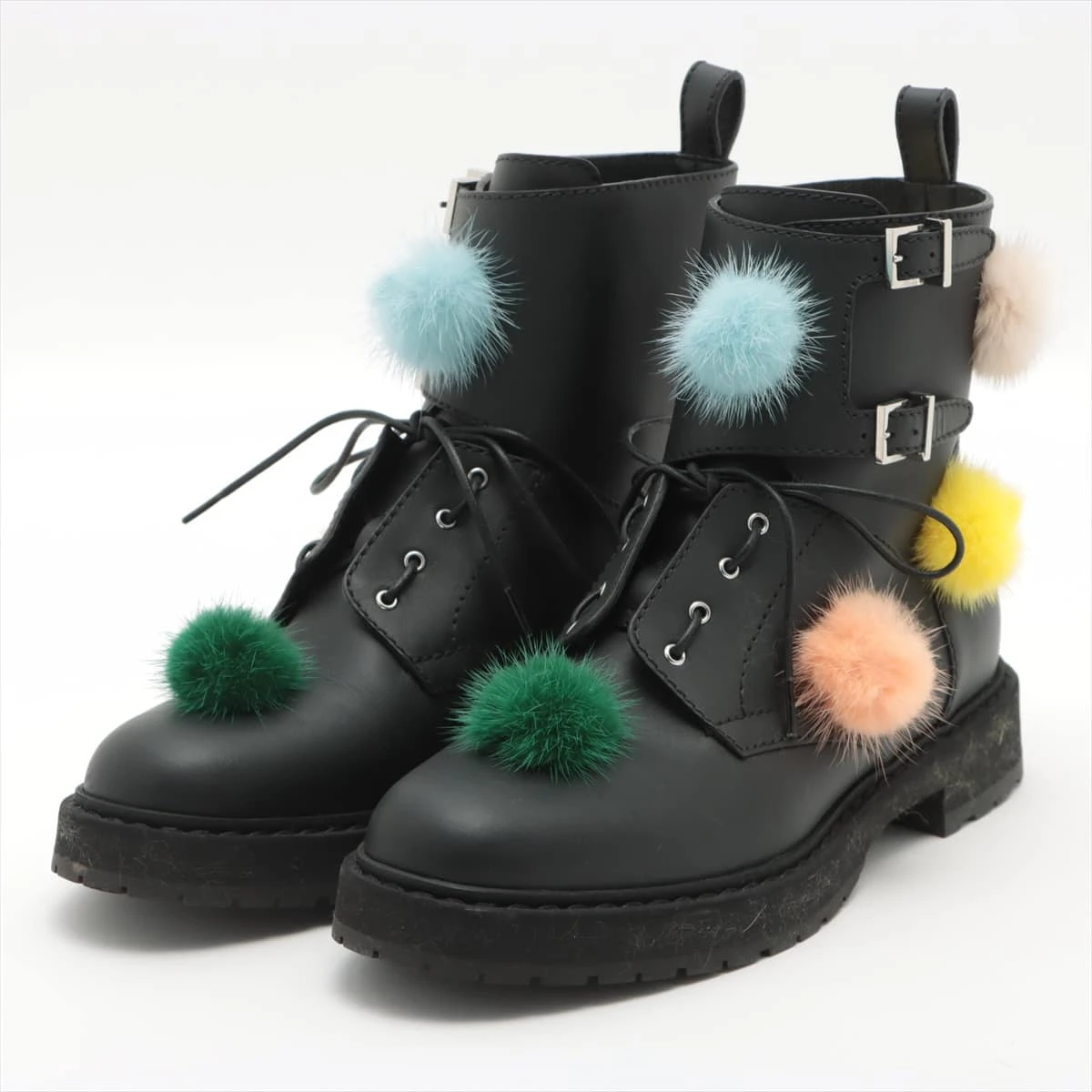 未使用♡FENDI エンボス ロゴ アンクルバイカーブーツ レースアップ 38 FENDI フェンディ バイカーブーツ （未使用♡FENDI エンボス