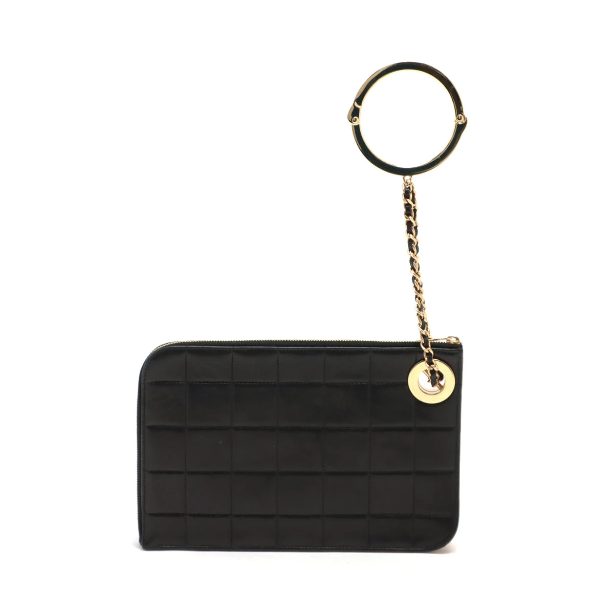 CHANEL♡チョコバーステッチ♡クラッチバッグ　♡ラムスキン シャネル チョコバー ラムスキン クラッチバッグ ブラック ゴールド