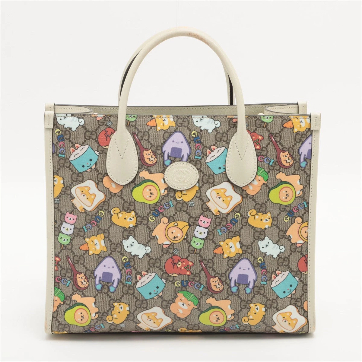 グッチ GGスプリーム PVC×レザー ハンドバッグ ベージュ 680956