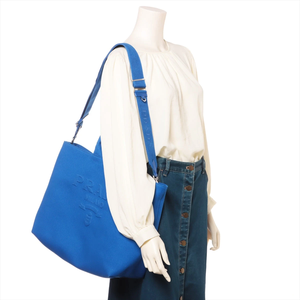 PRADA 青 キャンバストートバッグ 新作♡直営店 カナパ コットンキャンバス トートバッグ (PRADA