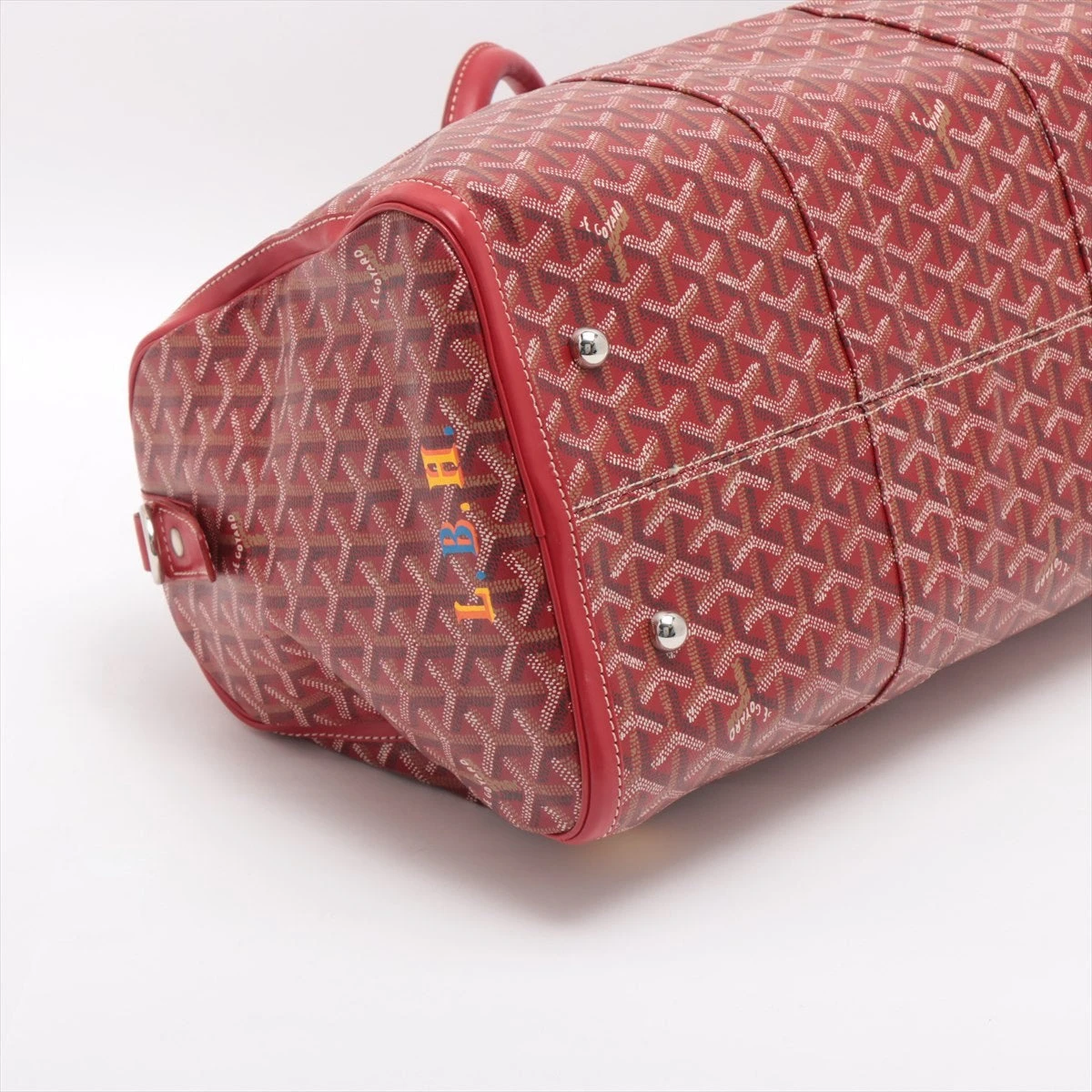 ゴヤール クロワジュール50 PVC×レザー ボストンバッグ レッド