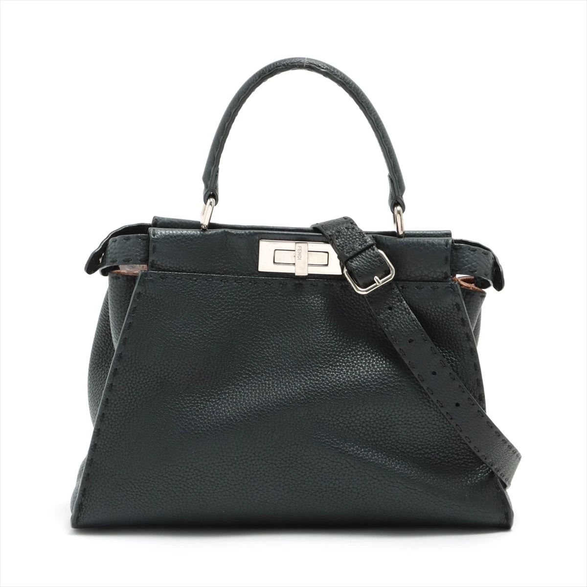 FENDI セレリア ピーカブー レギュラー ブラック×モウ ショルダーバッグ フェンディ ピーカブーレギュラー セレリア レザー 2WAY