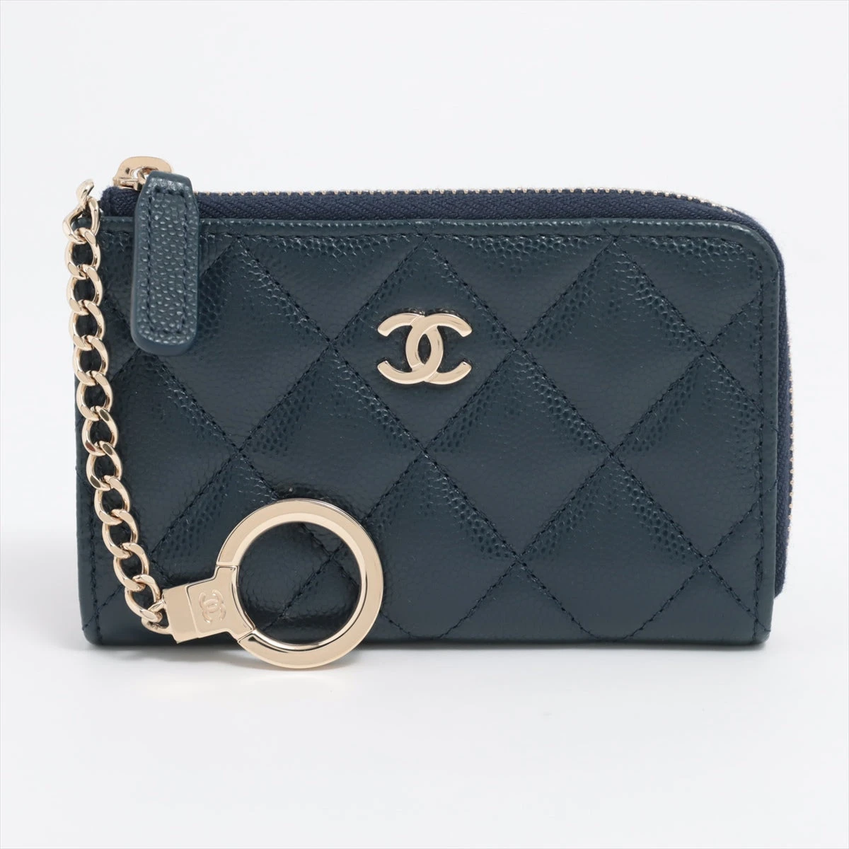 シャネル マトラッセ キャビアスキン コインケース ネイビー ゴールド  