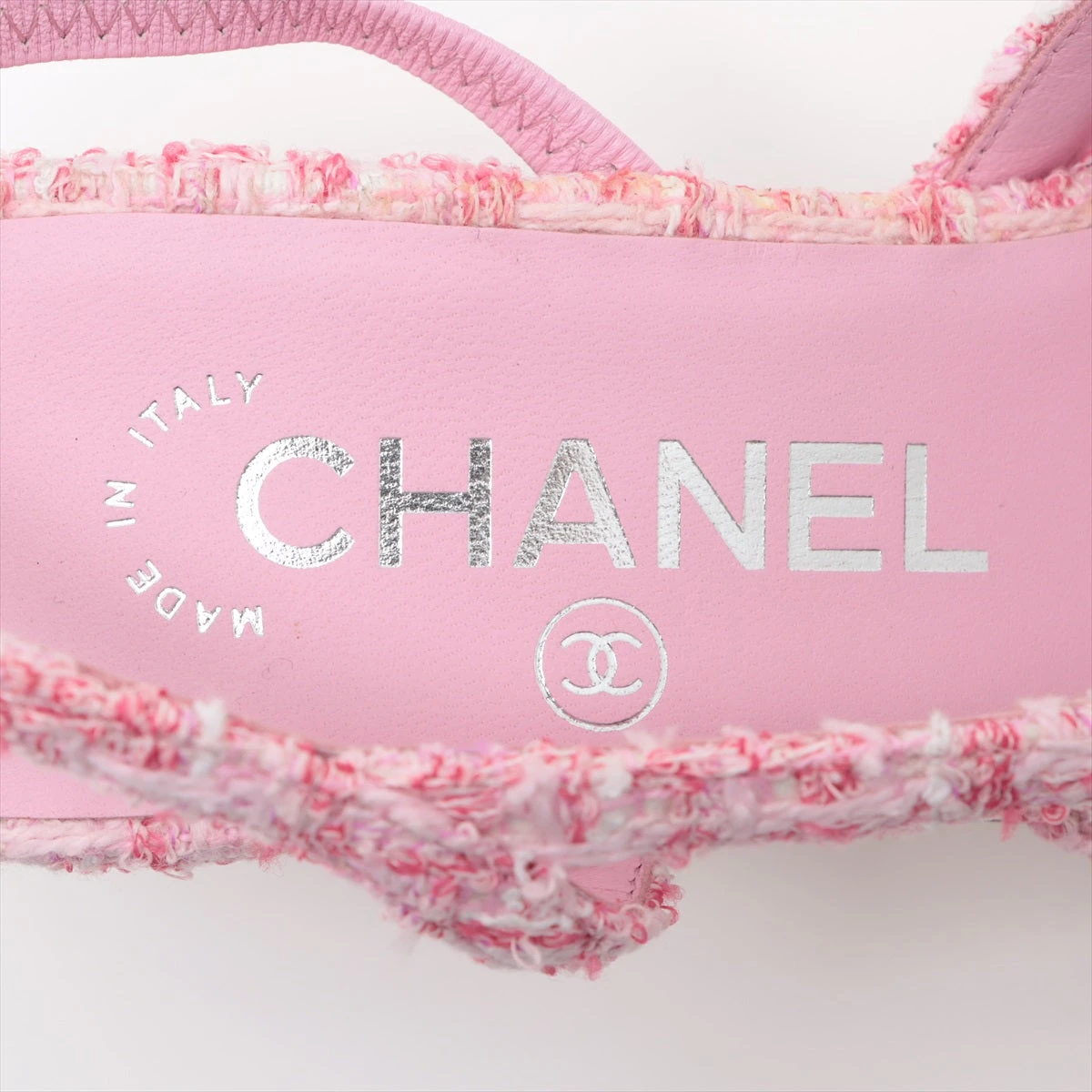 【シャネル】パンプス　ココマーク　ツイード　スパンコール　ピンク　38 箱 シャネル ココマーク ツイード×レザー フラットパンプス 37 1/2C
