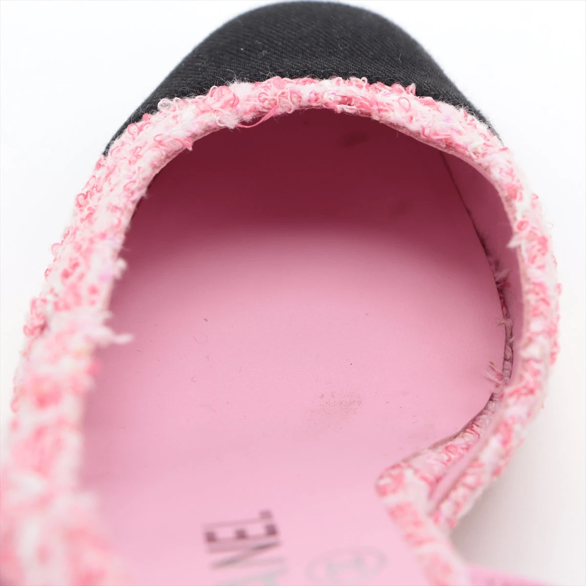 【シャネル】パンプス　ココマーク　ツイード　スパンコール　ピンク　38 箱 シャネル ココマーク ツイード×レザー フラットパンプス 37 1/2C