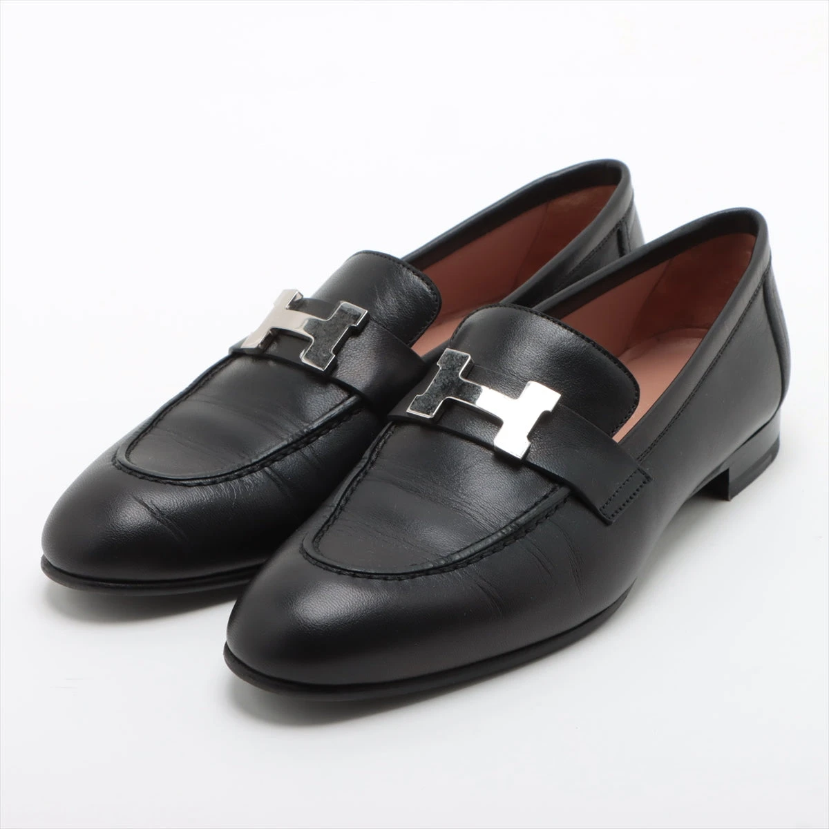 ★希少品★【美品（２度着用）】Hermes/ローファー『ハリストン』 エルメス パリ レザー ローファー 36 1/2 レディース ブラック 箱 袋