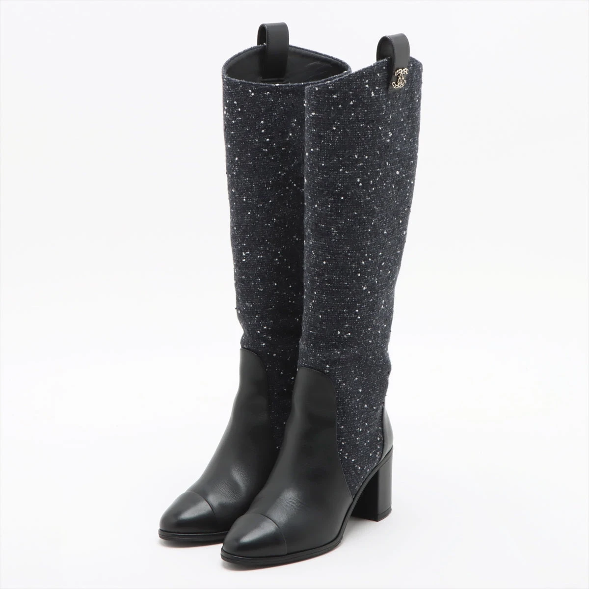 シャネル ココマーク ツイード×レザー ロングブーツ 36C レディース
