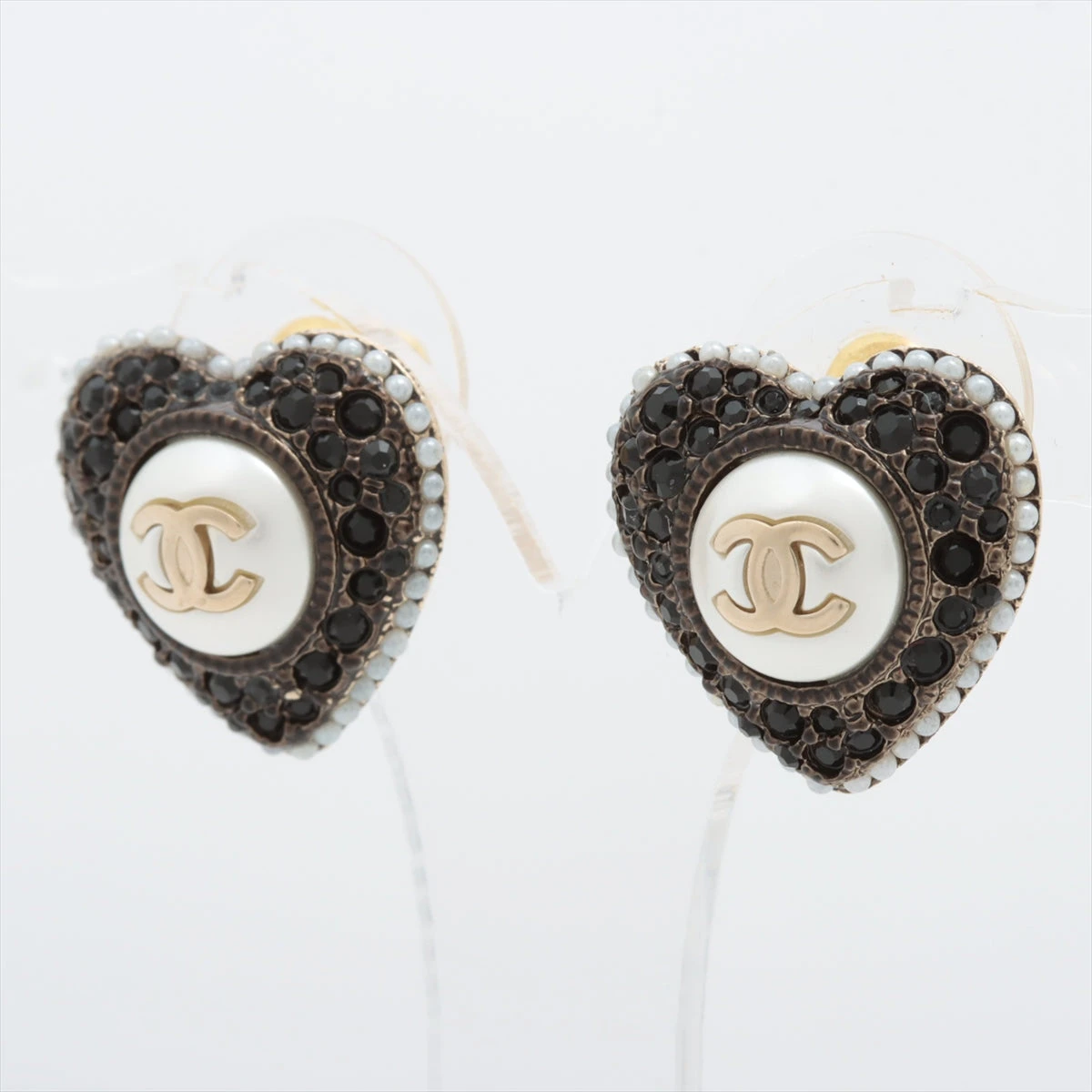 ココマーク ハート ピアス ラインストーン×フェイクパール ゴールド