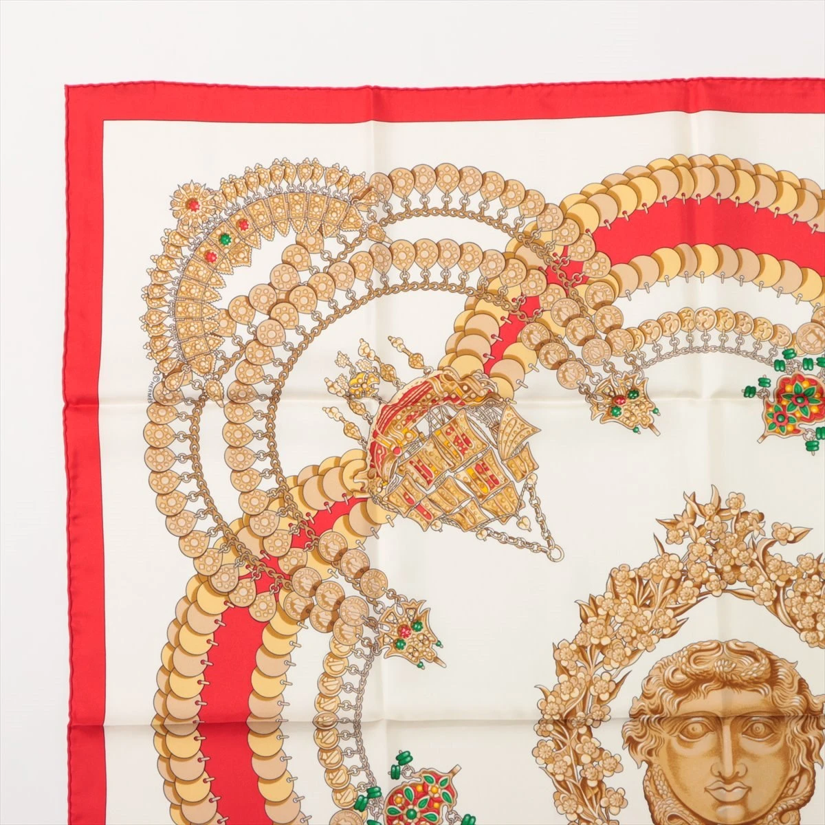 エルメス カレ90 KOSMIMA 宇宙 スカーフ シルク レッド 臭い 汚れ 糸