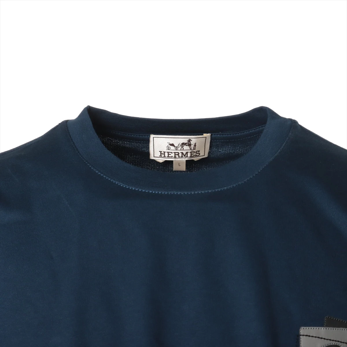 エルメス 23AW コットン Tシャツ L メンズ ネイビー ミニレザー