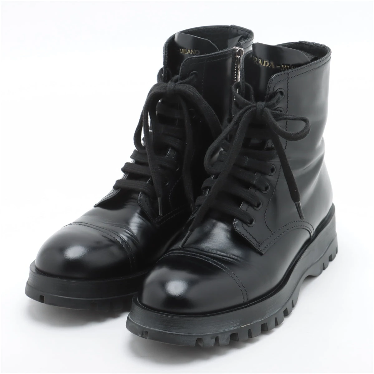 PRADAプラダ黒 レザー ショートブーツ 約10cmヒール#35 PRADAプラダ黒 レザー ショートブーツ 約10cmヒール#35