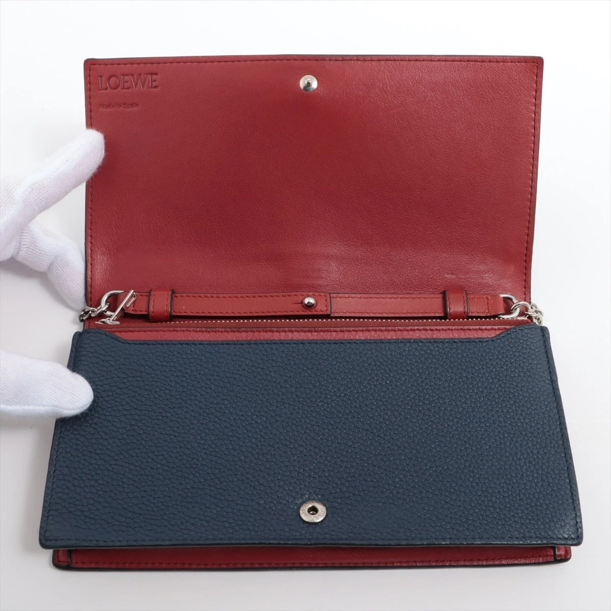LOEWE ネイビー レッド 長財布 チェーンウォレット ロエベ レザー チェーンウォレット ネイビー A2344105｜中古ブランド品