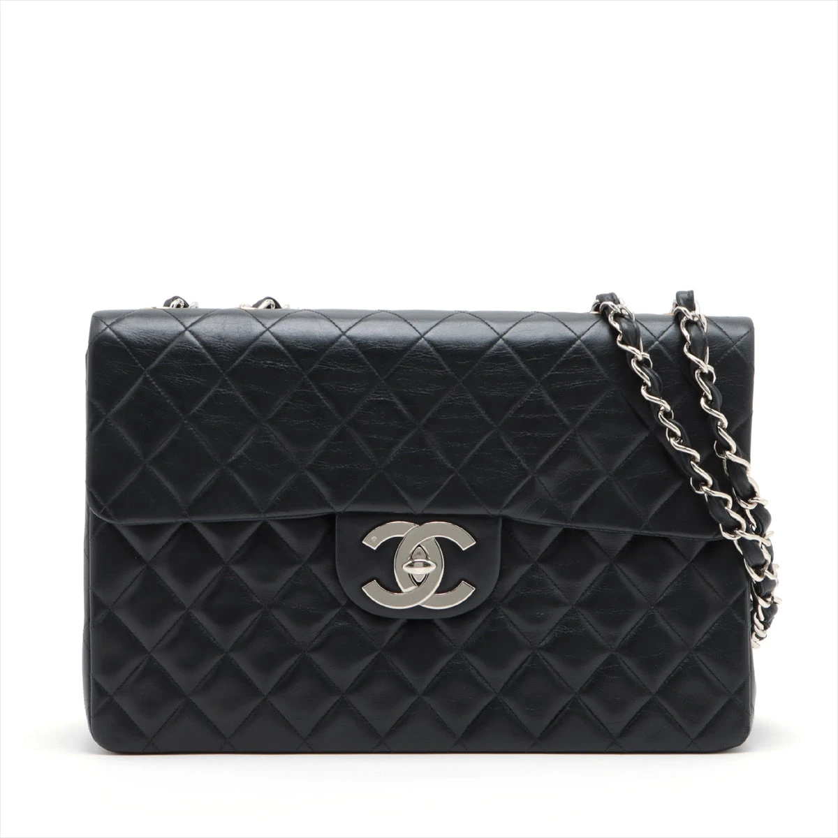 シャネル デカマトラッセ ラムスキン シングルフラップ ダブルチェーン