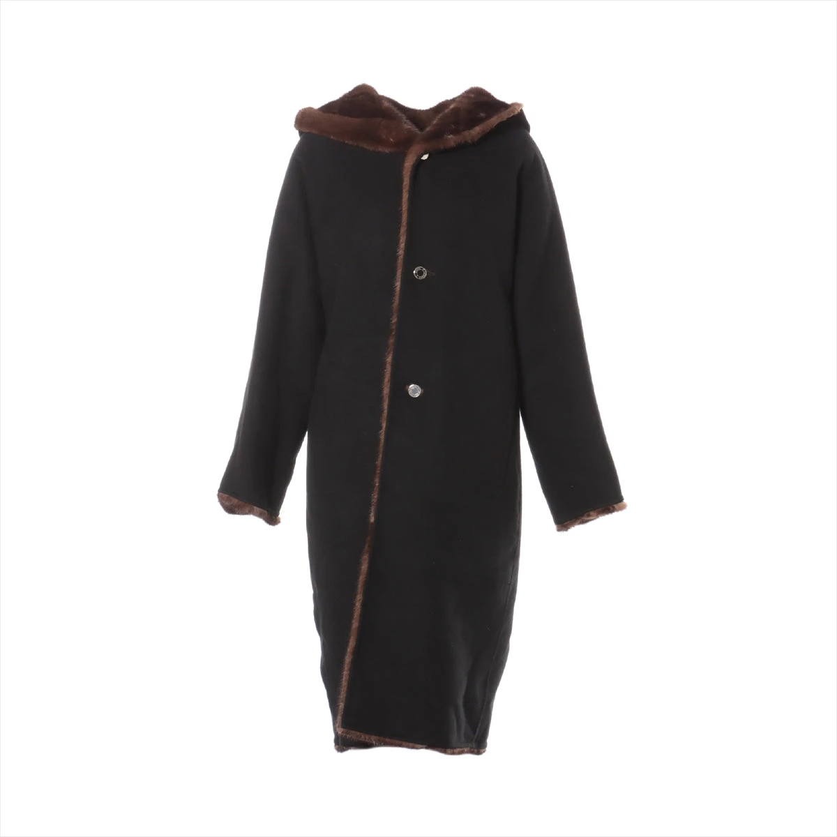 エルメス カシミヤ ロングコート 34 レディース ブラック 17-7021  