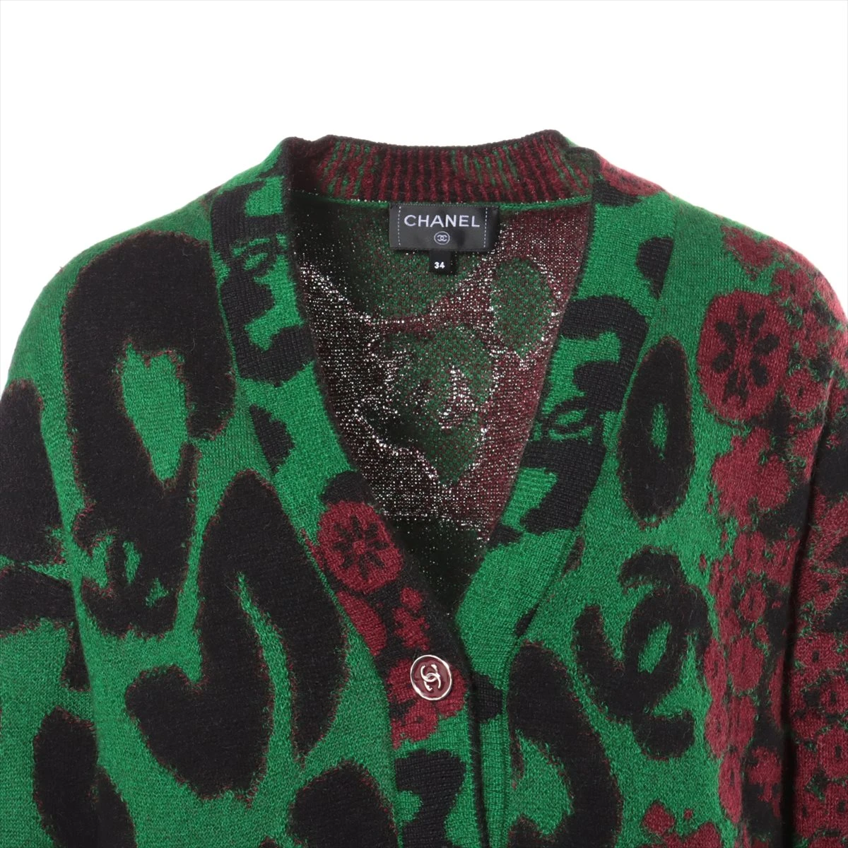 極美品 CHANEL シャネル 23A P75362 カシミヤ モヘア ランウェイ着 ココマークボタン カーディガン グリーン ボルドー 34 伊製 レディース CHANEL 極美品 シャネル 23A P75362 カシミヤ モヘア ランウェイ