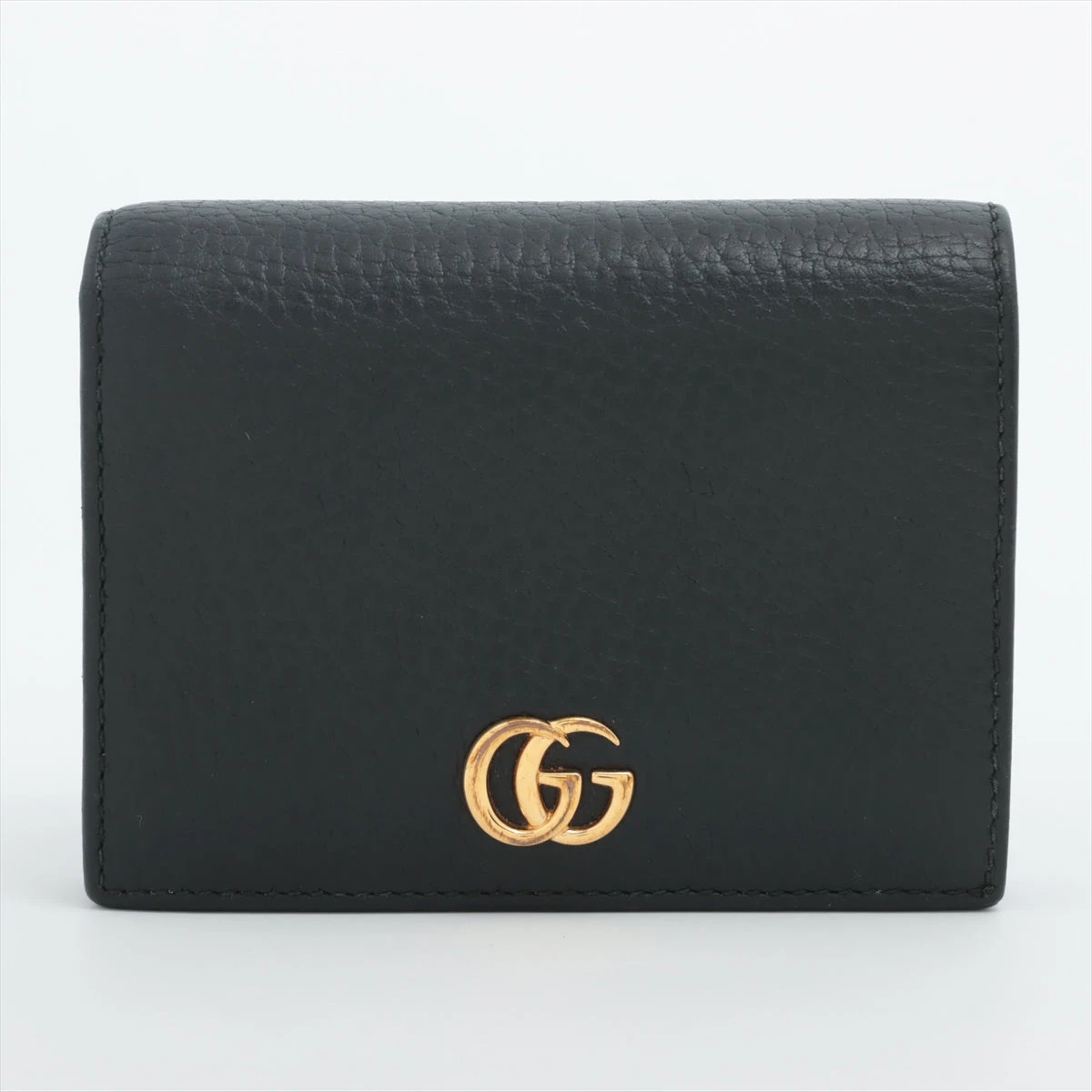 美品★グッチ　GGマーモント　二つ折り財布　コンパクト　レザー　黒　456126 グッチ GGマーモント 456126 レザー コンパクトウォレット