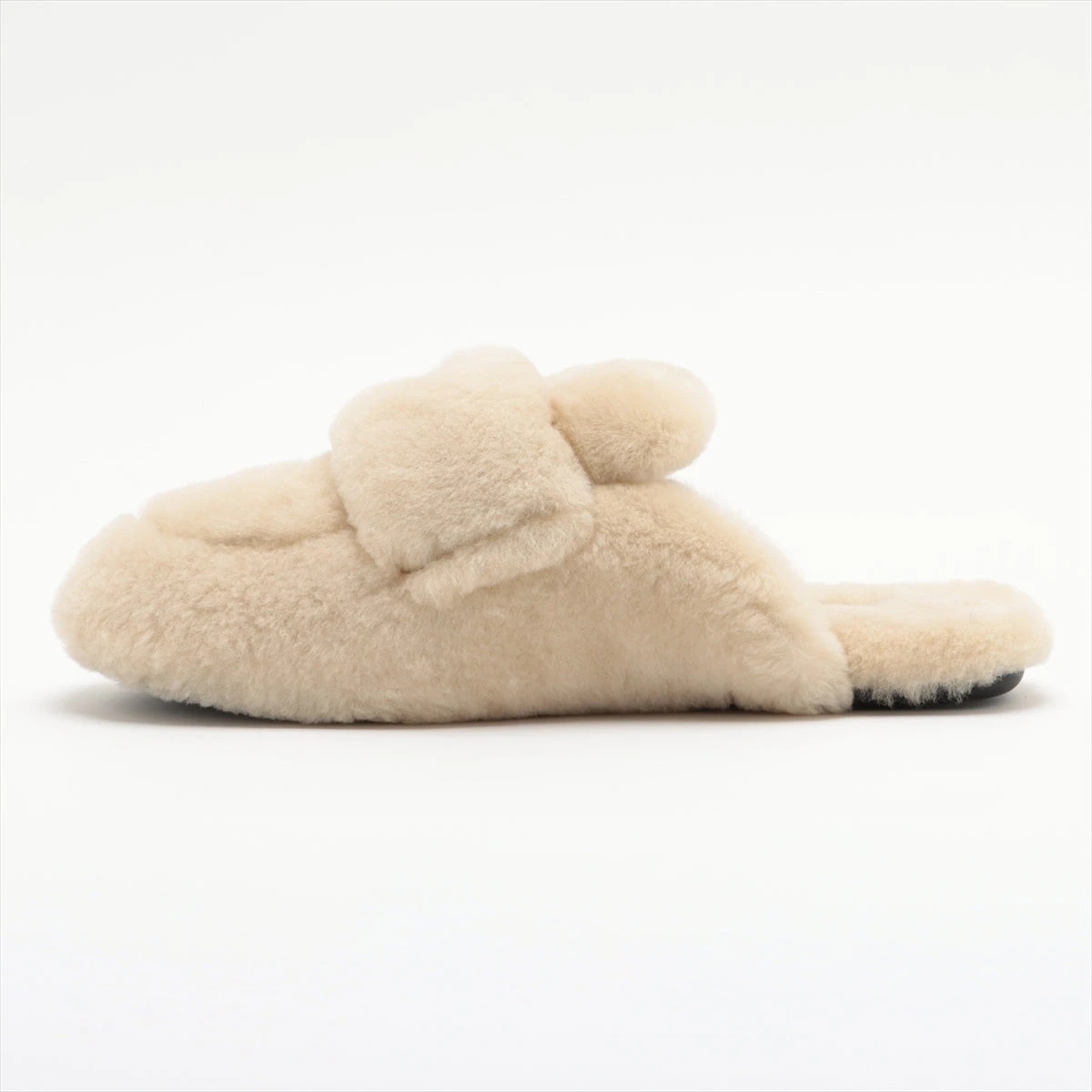 プラダ ファー ミュール 38 1/2 レディース ベージュ トライアングル