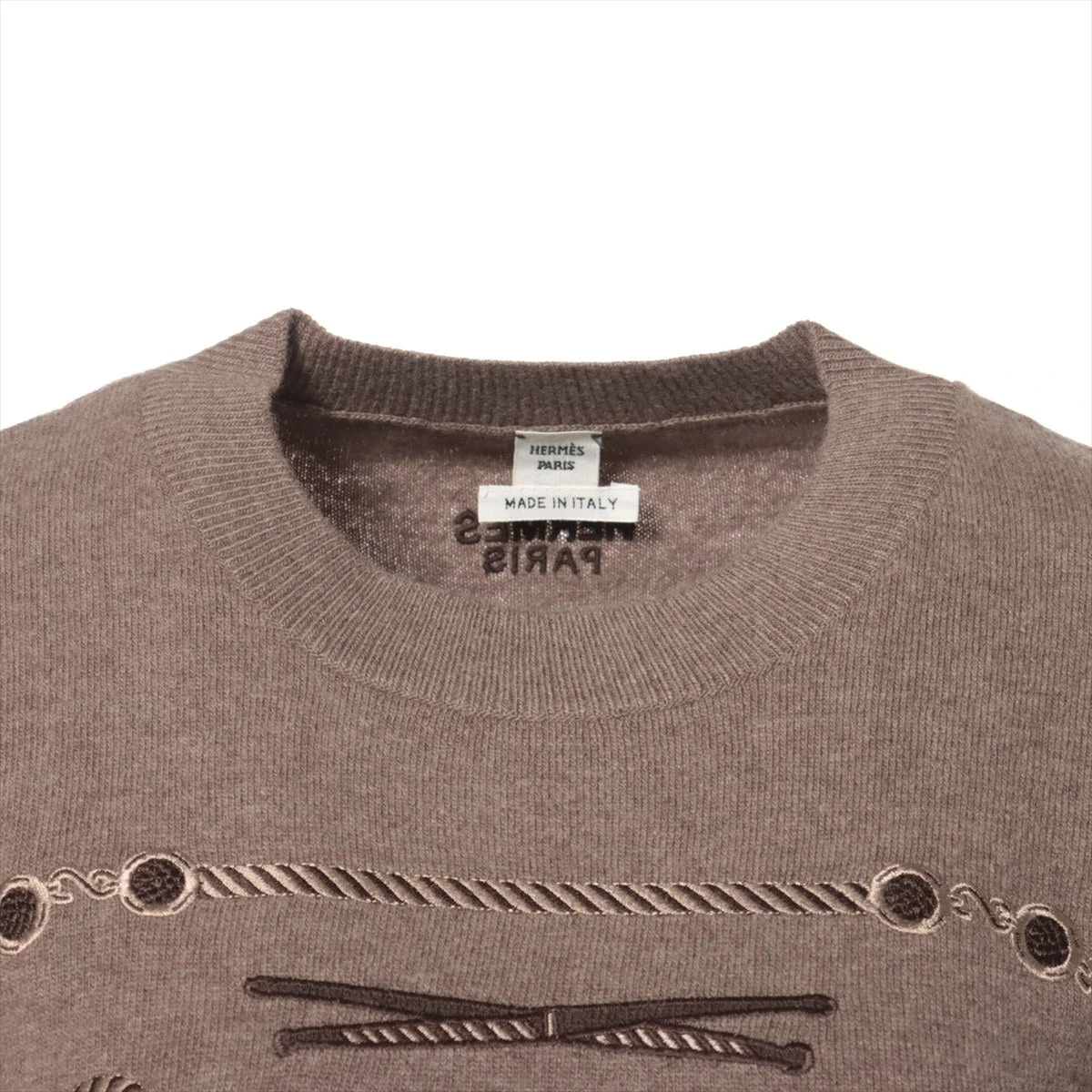 エルメス 23AW ウール×ナイロン 半袖ニット 42 レディース ブラウン 