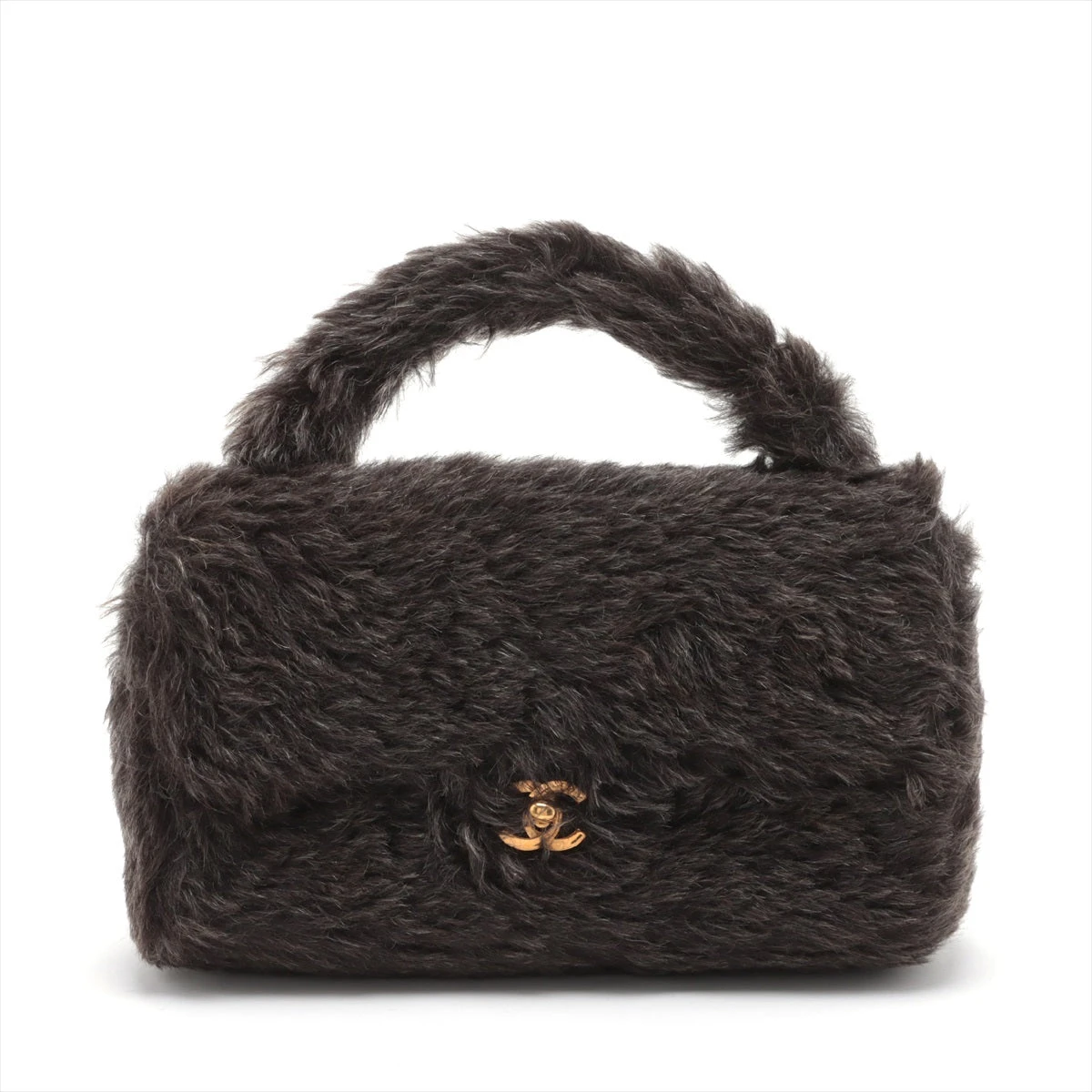 シャネル ココマーク ファー ハンドバッグ 親子バッグ グレー