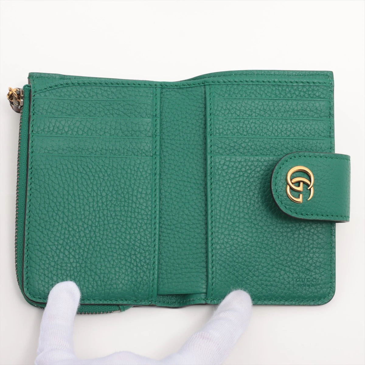 グッチ ダブルG バンブー レザー コンパクトウォレット グリーン  