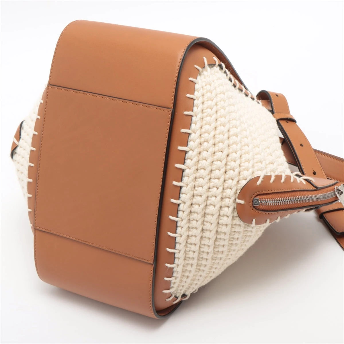 ロエベ ハンモック スモール ニット×レザー 2WAYハンドバッグ ブラウン