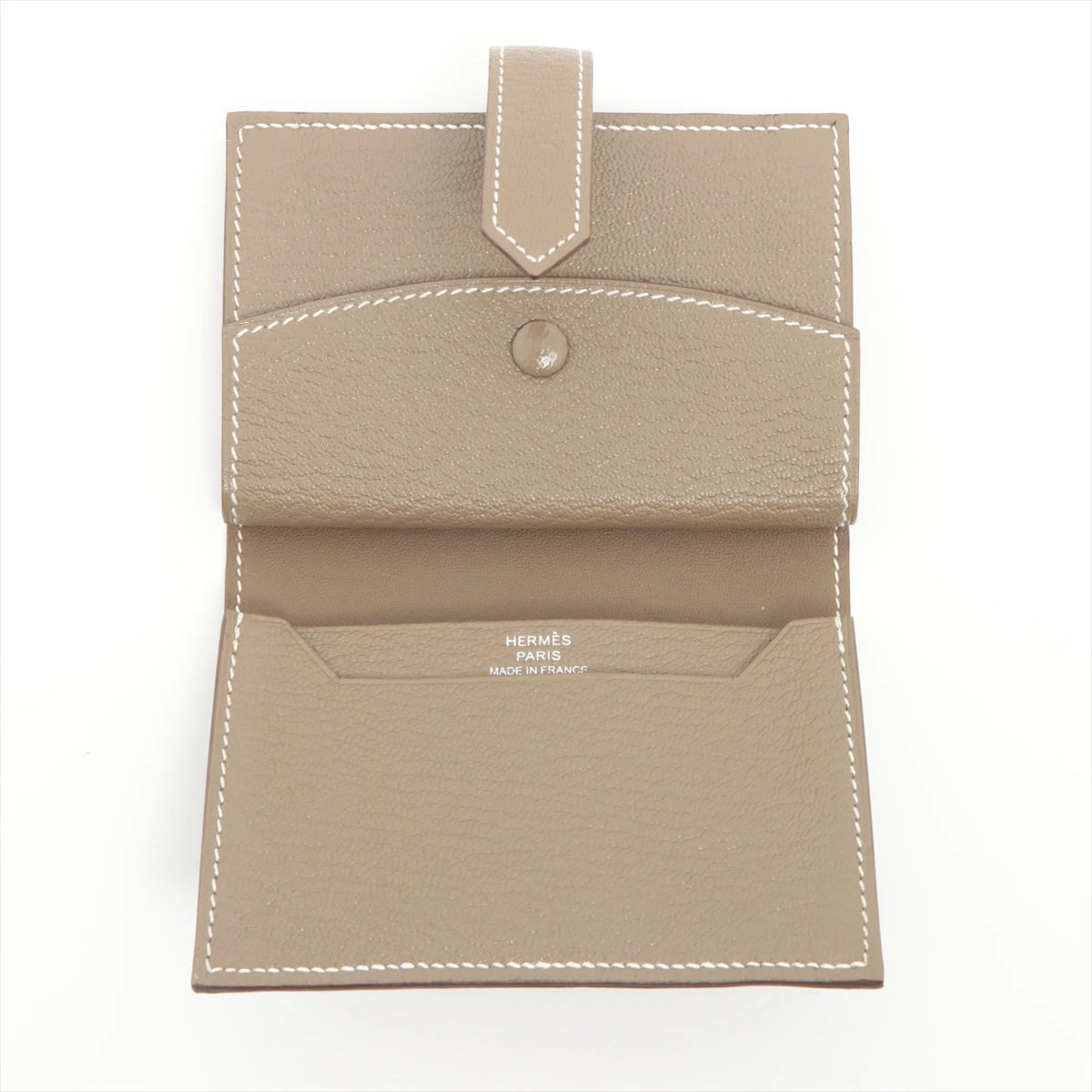 エルメス ベアンミニ シェブルミゾル 財布 エトゥープ シルバー金具 B 