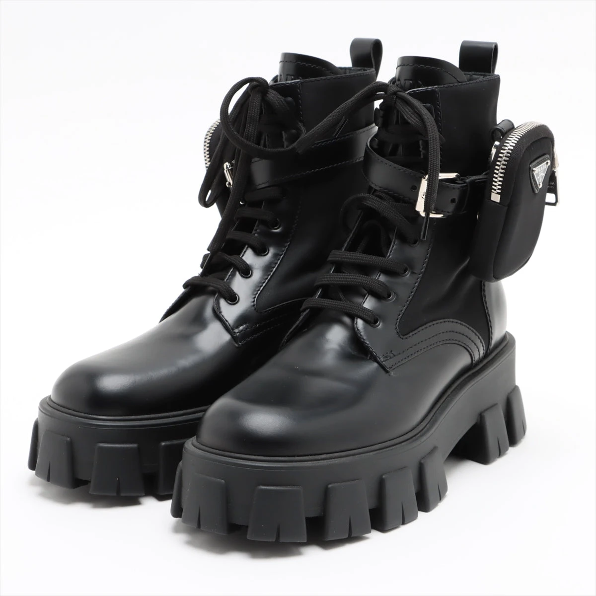 プラダ モノリス レザー ブーツ 38 1/2 レディース ブラック