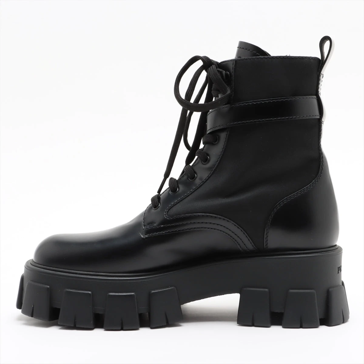 プラダ モノリス レザー ブーツ 38 1/2 レディース ブラック